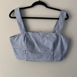 LULUS NWOT White and Blue Plaid Crop Top, Size XL